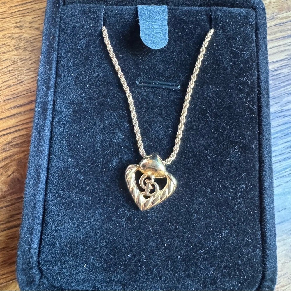 Christian Dior Gold Heart Initial Necklace (w/ COA)